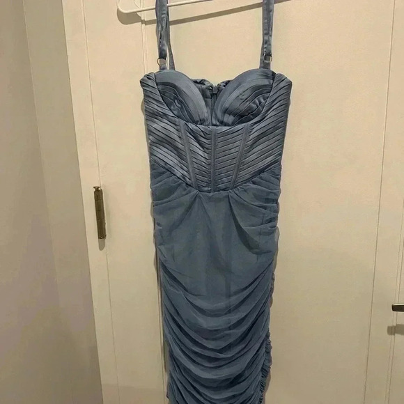 House of CB Josephine Baby Blue Pleated Corset Midi Dress - Picture 11 of 11